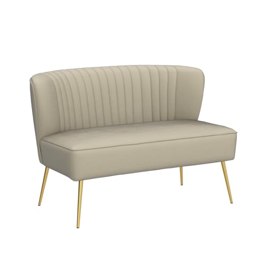 TINA'S HOME Contemporary Velvet Loveseat Sofa, Upholstered Loveseat Couch with Golden Metal Legs, Small Tufted 2-Seat Sofa Armless Love Seat for Living Room, Bedroom, Apartment Small Spaces, TAN
