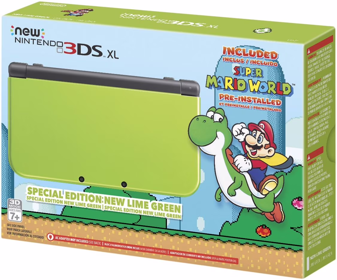 Restored Nintendo 3DS XL Special Edition: Lime Green with Super Mario World Game System (Refurbished)