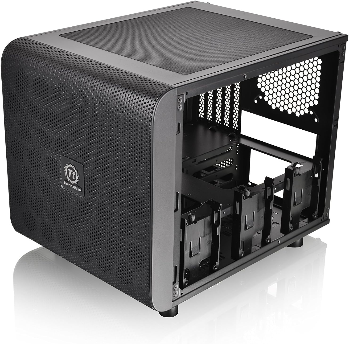 Thermaltake Core V21 SPCC Micro ATX, Mini ITX Cube Gaming Computer Case Chassis, Small Form Factor Builds, 200mm Front Fan Pre-installed, CA-1D5-00S1WN-00 Black