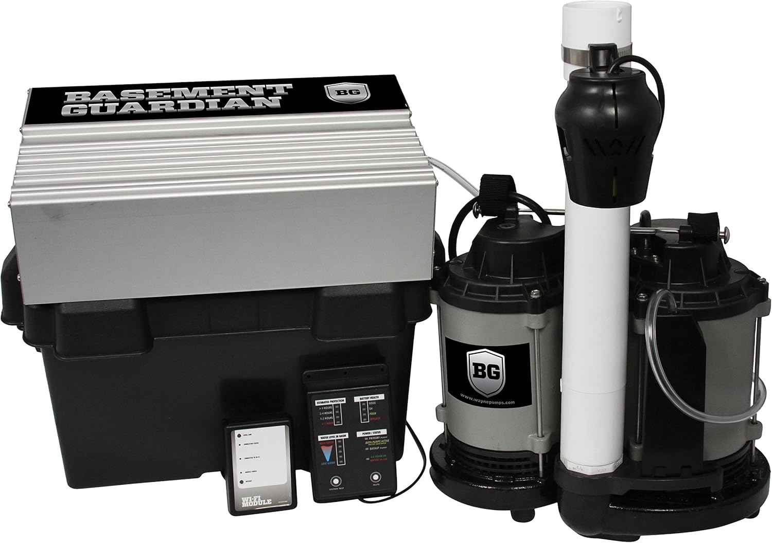 WAYNE - 1/2 HP Sump Pump with Integrated Vertical Float Switch and 12 Volt Battery Back Up Capability, Battery Not Included - Up to 5,100 Gallons Per Hour - Heavy Duty Basement Sump Pump System