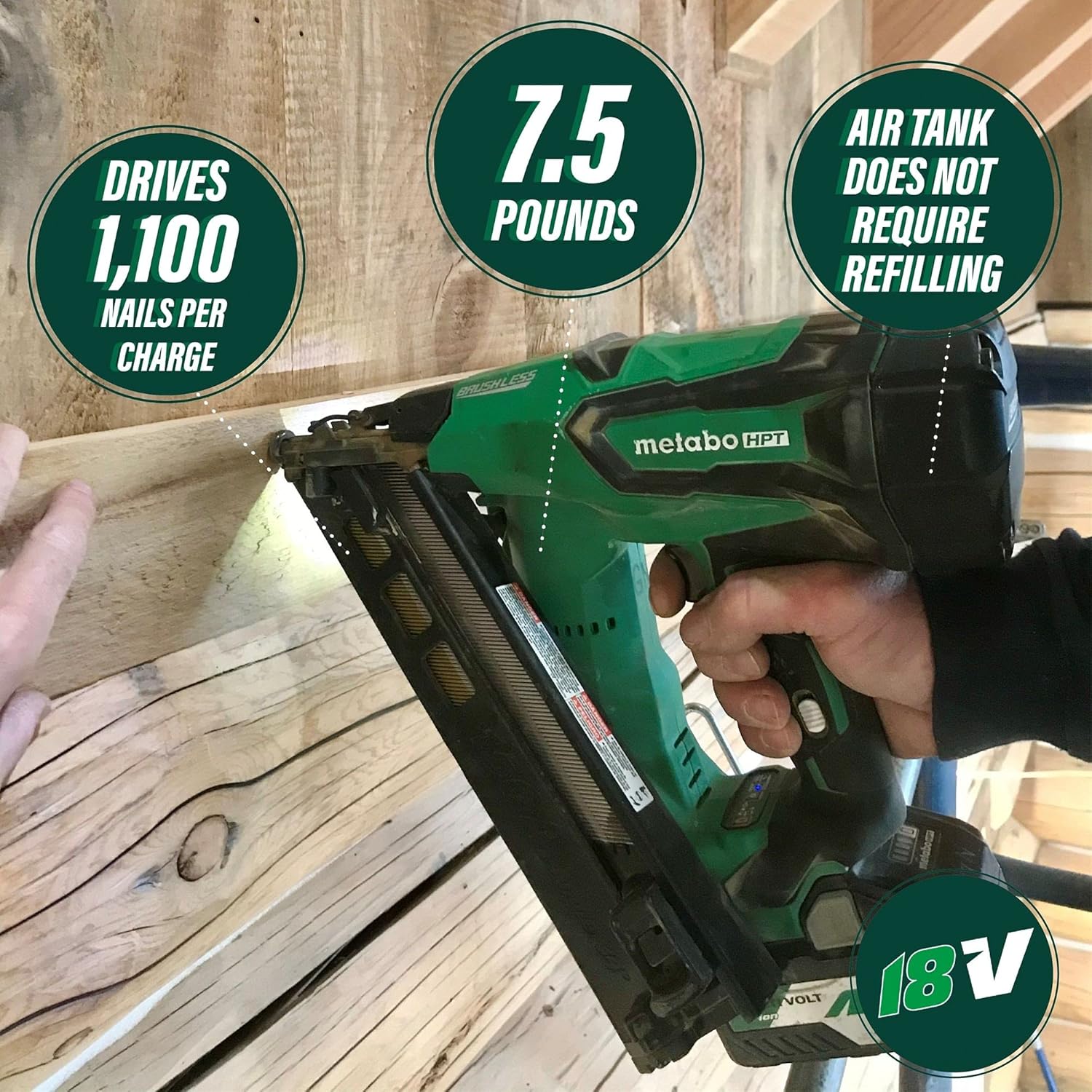 Metabo HPT Cordless Finish Nailer Kit, 18V - 3.0 Ah Lithium Ion Battery, Brushless Motor, 15 Gauge, Lifetime Tool Warranty (NT1865DMAS)