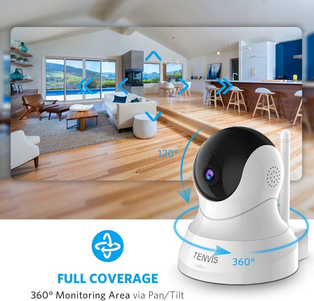 TENVIS Home Camera, FHD Pet Camera Video Surveillance System, Sound/Motion Detection | 355° Pan/Tilt, 2-Way Audio Pet Camera, Home Camera with Mobile App | Family & Pet Friendly