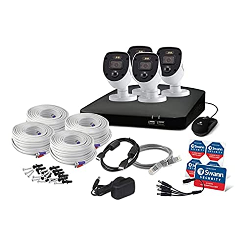 SWANN 1080P Video 8 Channel DVR Security Camera System, 1TB Hard Drive, 4 Indoor/Outdoor Cameras with Audio, Wired CCTV Home Surveillance, Color Night Vision, SwannForce LED Lights & Sirens, 846804SL