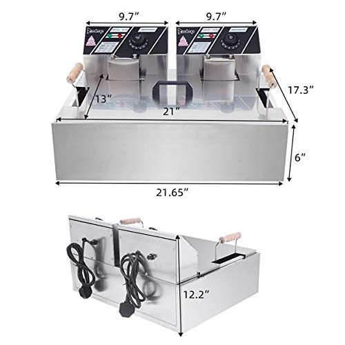 Electric Countertop Deep Fryer, Stainless Steel Large Capacity French Fries With Removable Basket and Professional Heating Element