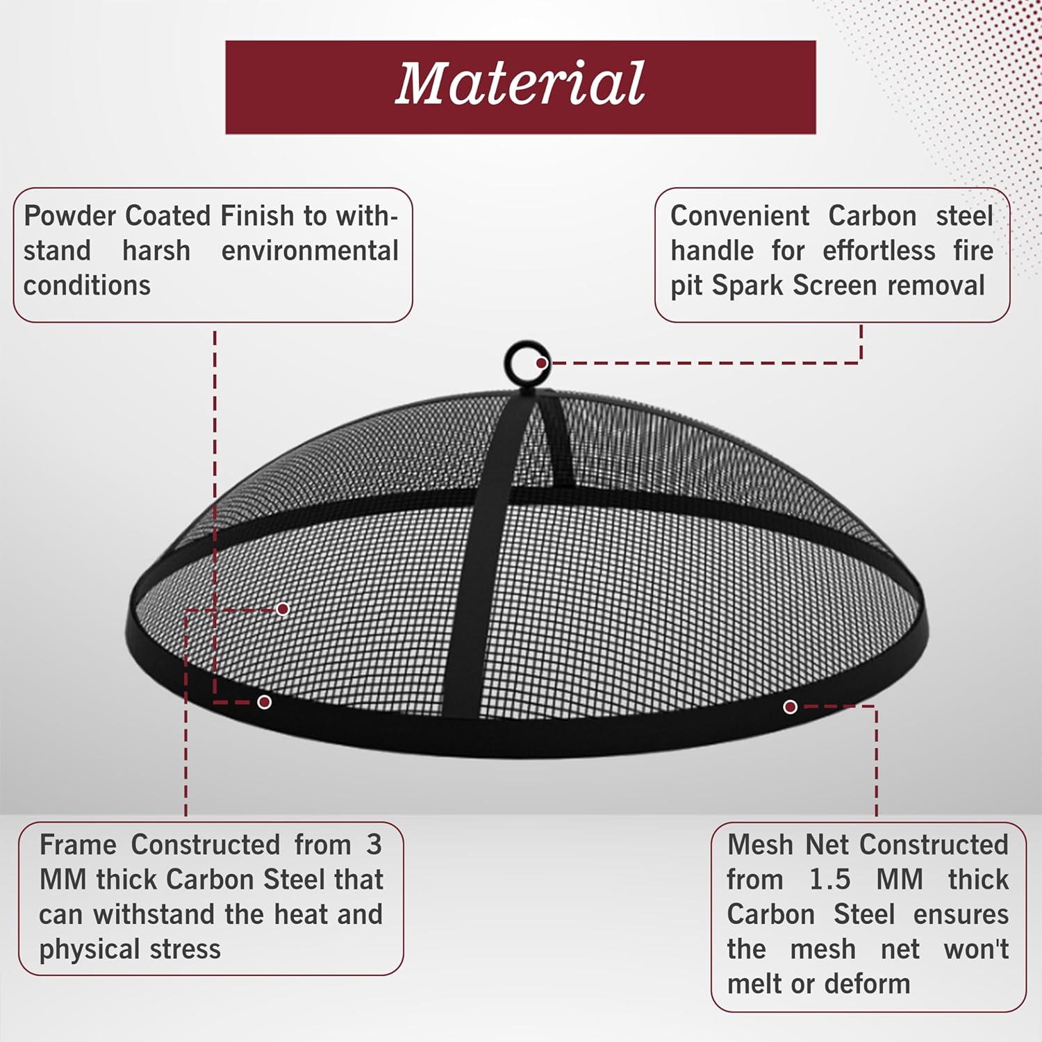 Fire Pit Spark Screen 36 Inch Round Lid, Heavy Duty Fire Pit Steel Mesh Screen Ember Arrester Lid with Hook for Outdoor Fire Pits Fireplace Fire Pit Insert Liner Replacement Screen