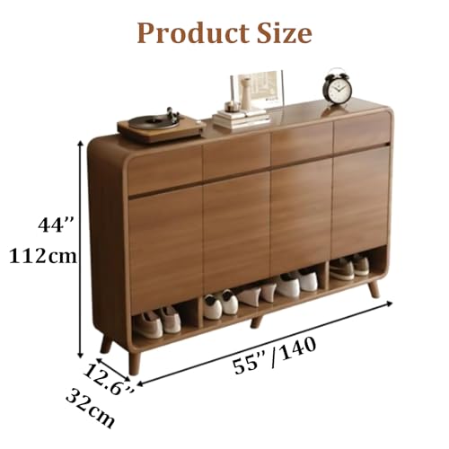 Shoe Cabinet with Drawers and Doors, Wooden Shoe Storage Cabinet with Adjustable Shelves, 5 Tier Shoes Rack Retro Shoe Organizer for Entryway, Hallway, Doorway, Living Room, Bedroom(55", Brown-white)