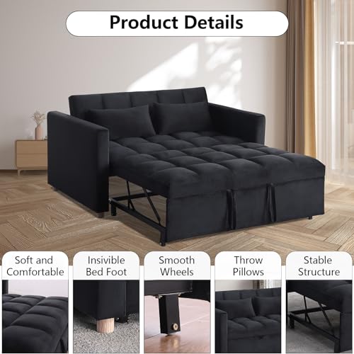 Sleeper Chair Pull Out Chair Beds Sofa Bed Convertible Chair into Bed with USB Ports & Cupholders Adjustable Backrest Sofabed for Living Room, Bedroom, Office, Apartment,Black