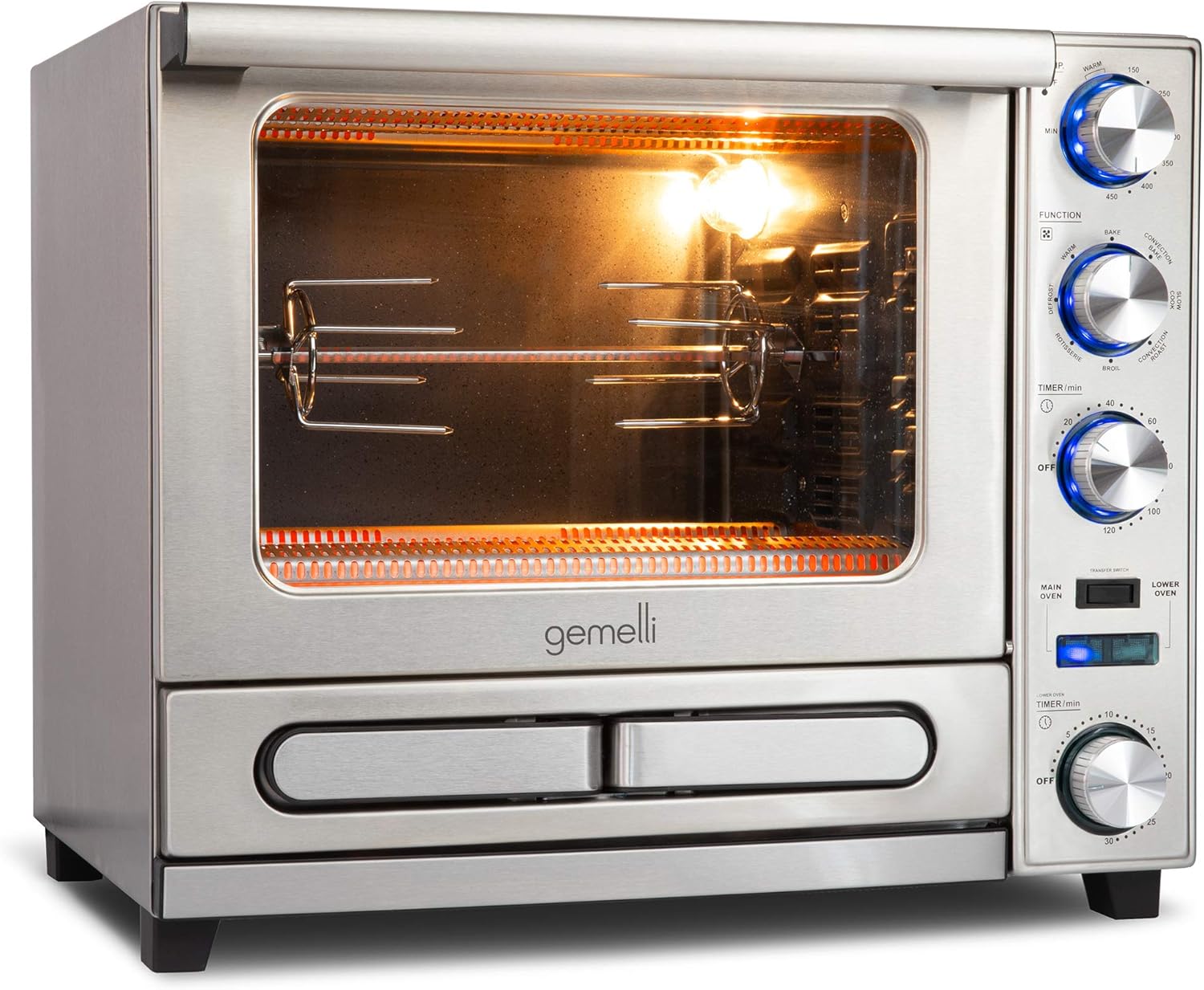 Oven, Professional Grade Convection Oven with Built-In Rotisserie and Convenience/Pizza Drawer, Countertop Sized, Stainless Steel Finish