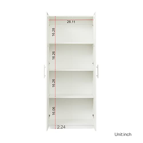 Bedroom Armoire Wardrobe with Doors and Shelevs,Clothing Storage Cabinet, Two Door Kitchen Cabinet, Wood Closet Organzier for Bedroom, Laundry Room White (23.62" L x 16.93" W x 70.87" H)