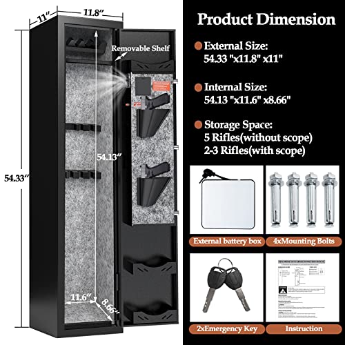 KAER 10-12 Gun Safes for Home Rifle and Pistols,Gun Safes & Cabinets,Quick Access Gun Cabinet,Large Rifle Safe with Removable Shelf and Separate Lockbox (Electronic 10-12 Gun Unassembled)