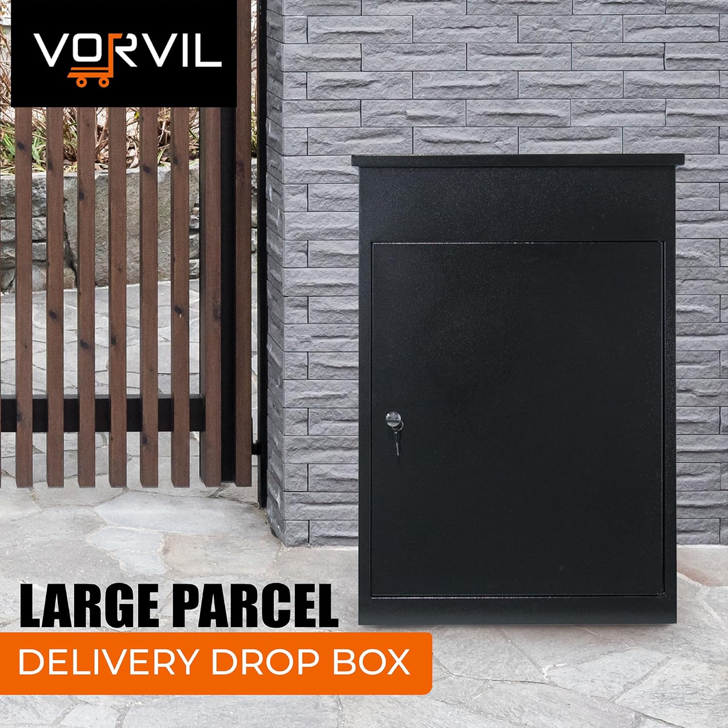 Galvanized Steel Home Parcel Box, Package Drop Box, Extra Large Mailbox, Parcel Box for Porch Delivery, Wall Mounted Lockable Anti-Theft for Porch - Black (20" x 15.2" x 30.3")