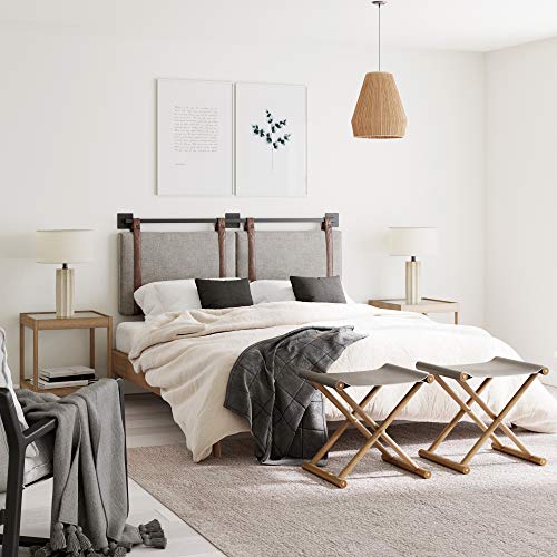 Nathan James Harlow Modern Wall Mount Hanging Headboard, Queen, Brown Faux Leather