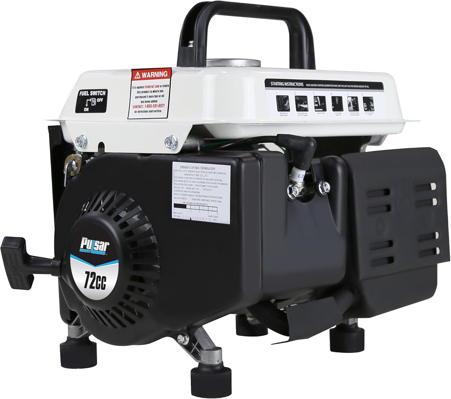 Pulsar 1,200W Carrying Handle, PG1202S Gas-Powered Portable Generator, 1200W, Black/White