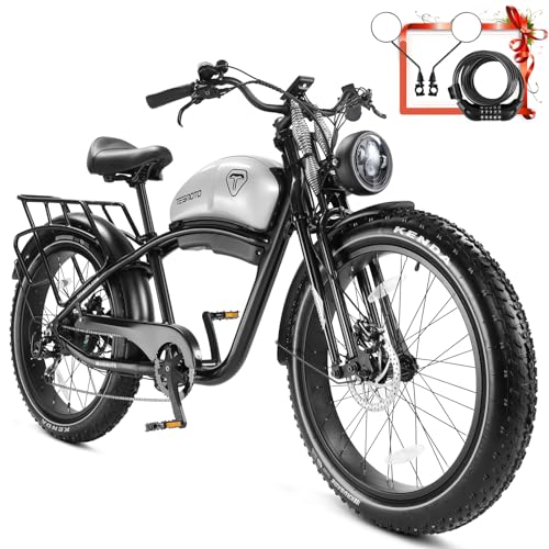 TESMOTO Electric Motorcycle Adults【1500W BAFANG Motor & Samsung 52V 20AH】, 34MPH & 75Mils Retro Style Moped Ebike,26"x4.0" Fat Tire Electric Dirt Bike,Dual Hydraulic,Full Suspension for All Terrain