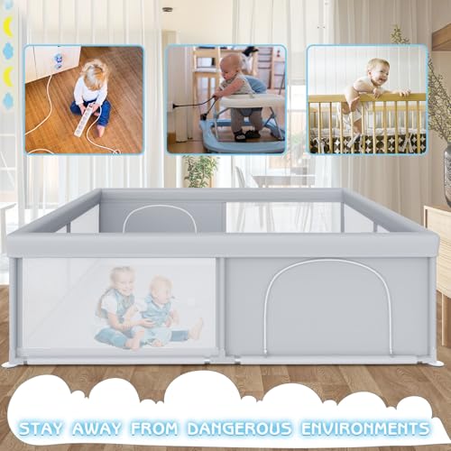 Large Baby Playpen 79x79 Inch, Playpens for Babies and Toddlers, Indoor & Outdoor Extra Large Kids Activity Center, Baby Play Yard with Zipper Gates.