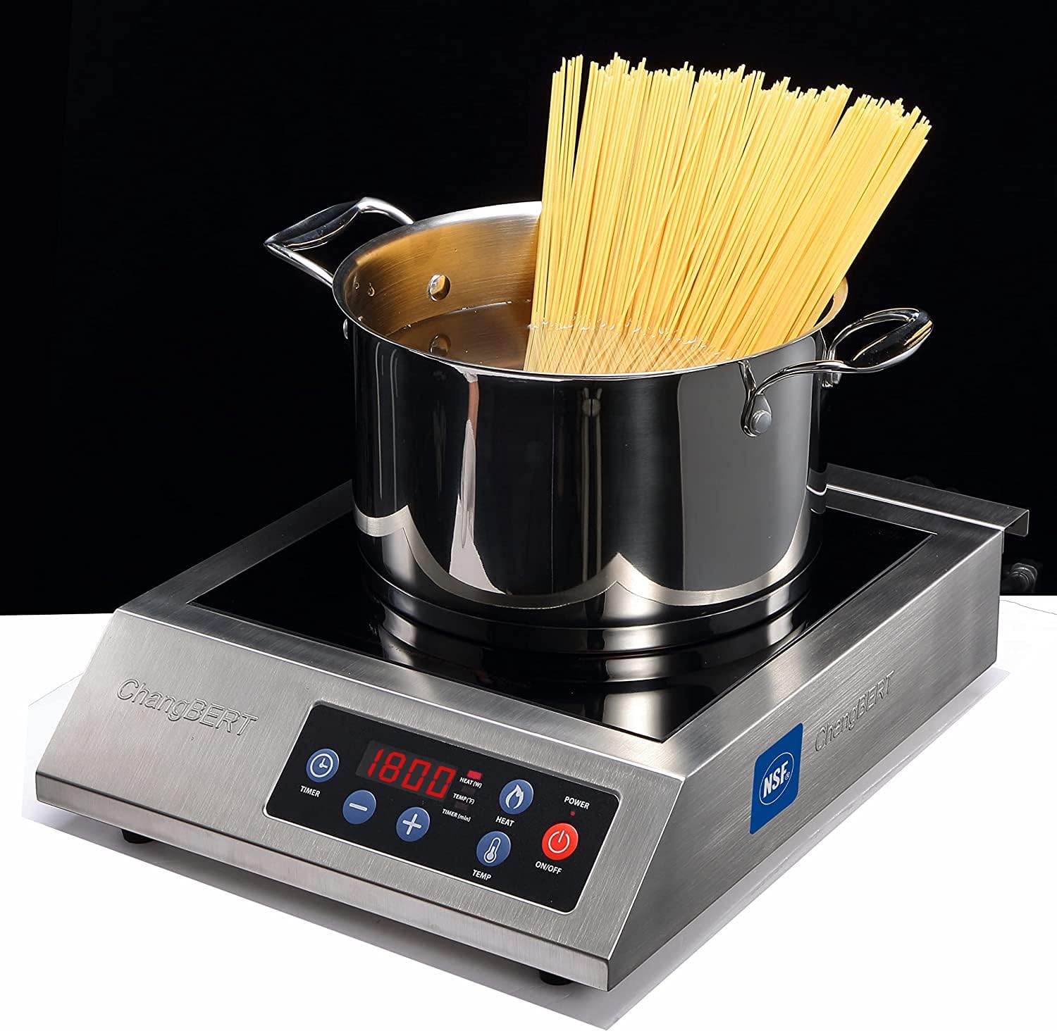 Induction Cooktop 1800W NSF Certified Commercial Grade Powerful Reliable Countertop Burner Pro Chef Professional Hot Plate 18/10 Stainless Steel Housing Schott Glass 10 Hours Timer