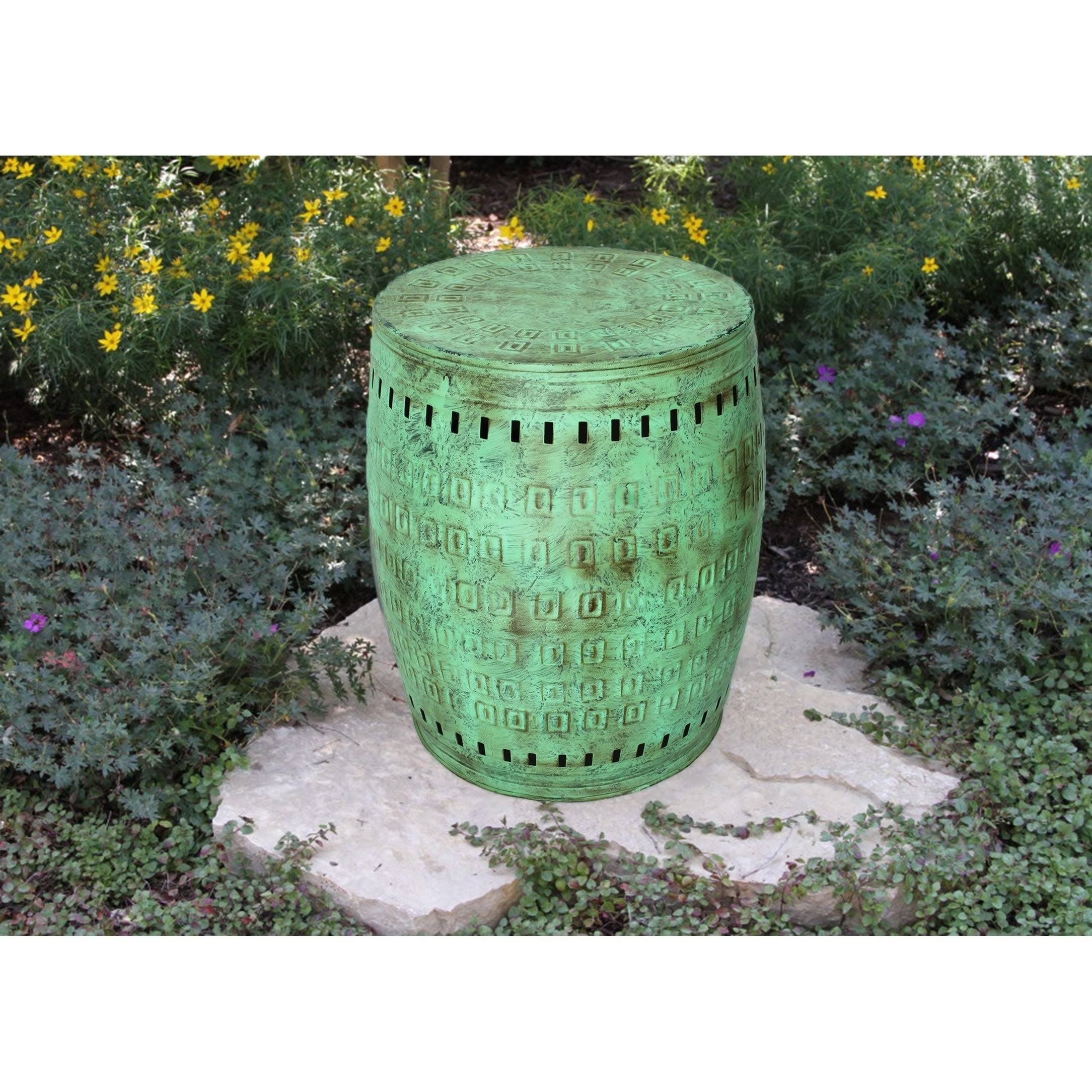 Saffron Fabs Multiple Purpose Hand Tooled 2-Piece Metal Stool Set - Green