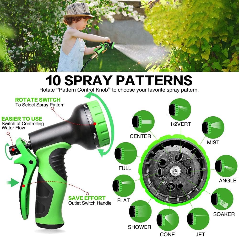 Upgraded Expandable Garden Hose,75 FT, 3/4" Solid Brass Connectors,10 Function Spray Hose Nozzle, Leak Proof and Lightweight Retractable Water Hose, Durable 3-Layers Latex Collapsible Hose Pack of 2