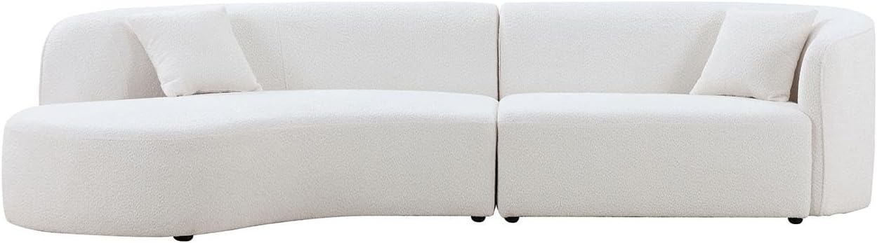 Luxury Modern Style Living Room Upholstery Curved Sofa with Chaise 2 Set, Left Hand Facing Sectional, Boucle Couch, White