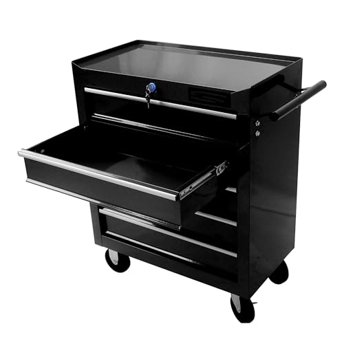 Rolling Tool Chest, 5-Drawer Rolling Tool Box With Interlock System And Wheels For Garage, Warehouse, Workshop, Repair Shop (Black)