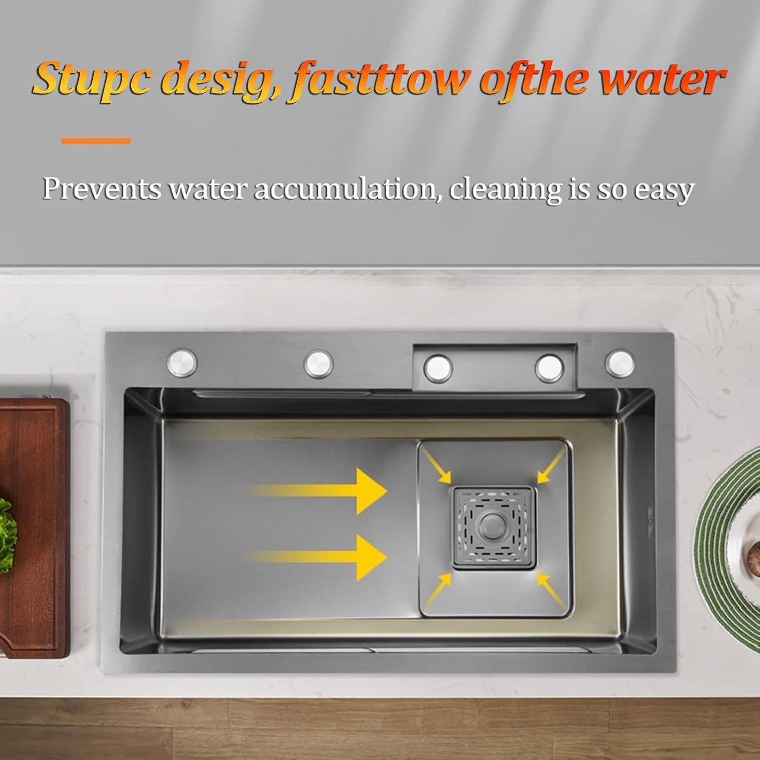 Kitchen Sink,New Stainless Steel Waterfall Sink,Bar Sink, 304 Stainless Steel Sink, with Cup Washer Sinks, Drop-in Or Undermount Installation (Black Grey)