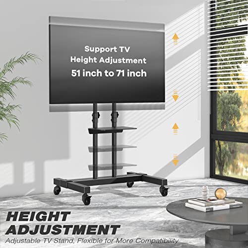 Mobile TV Stand Rolling TV Cart Floor Stand with Mount on Lockable Wheels Height Adjustable Shelf for 32-83 Inch TV Stand Flat Screen or Curved TVs Monitors Display Trolley Loading 110 lbs, White