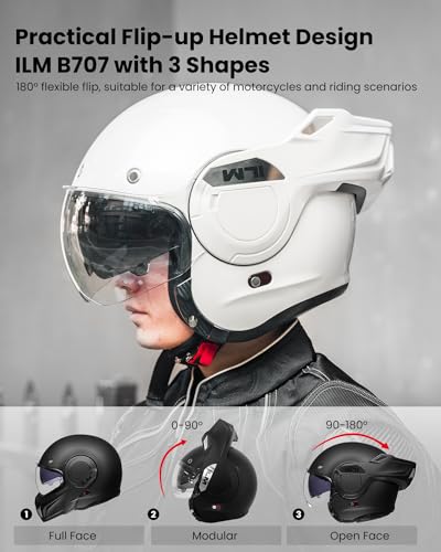 ILM Vintage Full Face Modular Motorcycle Helmet for Adults Men ATV UTV Snowmobile with 180° Reversible Chin Guard DOT Model-B707(Matte Black, L)