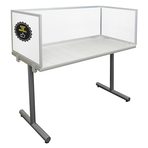 Polycarbonate Office Desk Mounted Privacy Screen Adjustable Table Top Panel Divider, Universal Aluminum Bracket-USA Made, 24" X 24", White