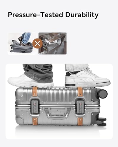 LUGGEX All Aluminum Carry On Luggage with Wheels - Zipperless Hardshell Luggage with TSA Lock (Silver Suitcase,20 Inch)
