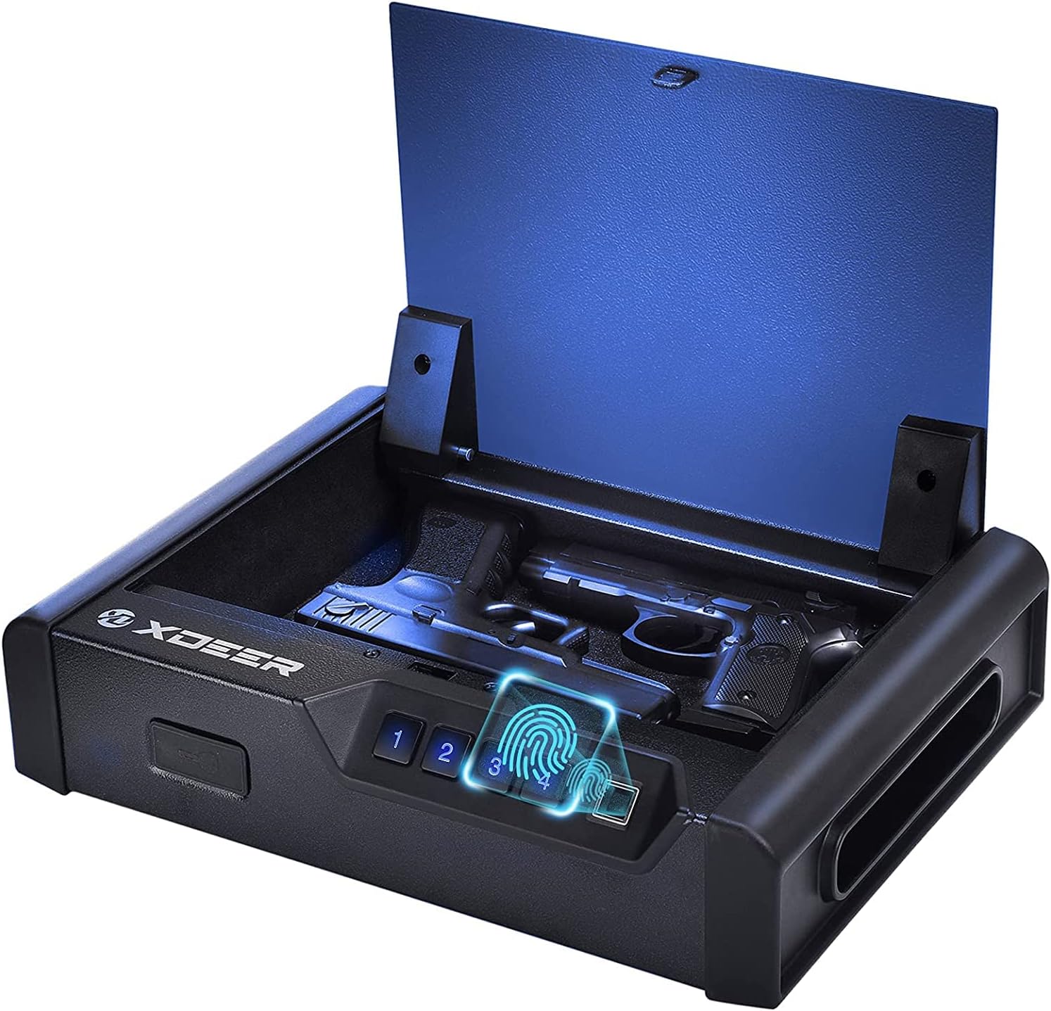 XDeer S10 Biometric Gun Safes for Pistols - California DOJ Certified Quick-Access Handgun Safe with Upgraded Fingerprint & Keypad, Auto Open Lid & Interior Light for Home, Nightstand, and Car