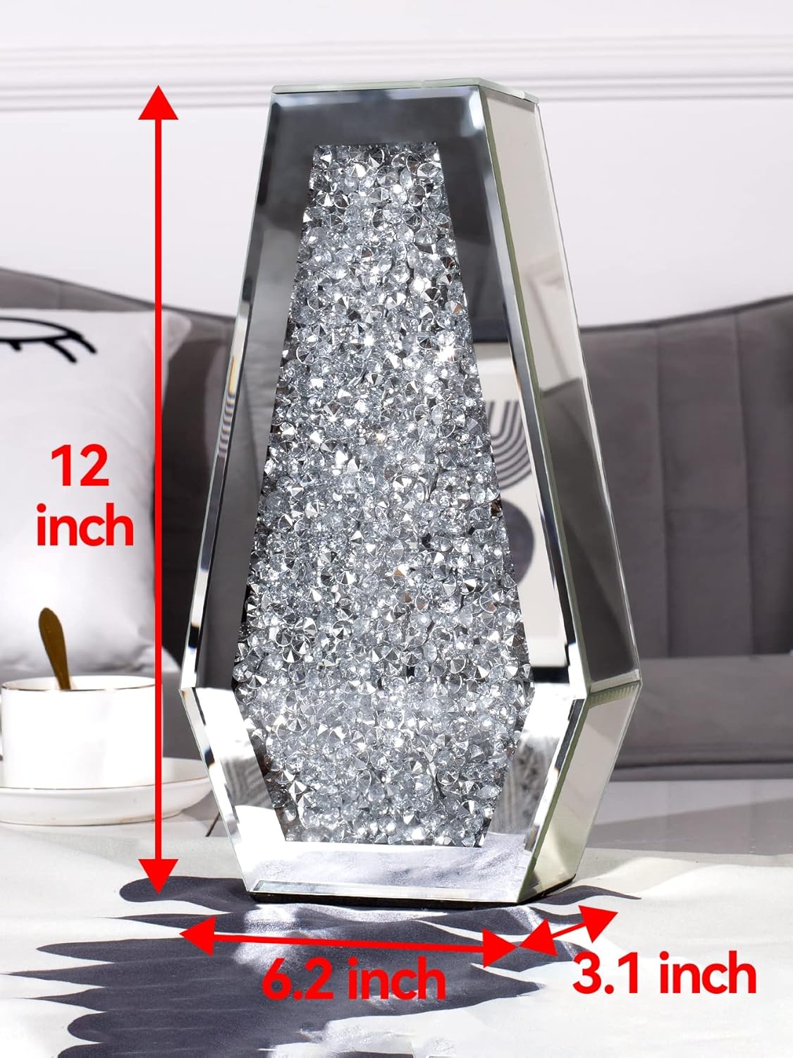 Mirrored Console Table, Silver Entryway with Diamond Shaped Mirror Finished, 31.5'' Long Accent Narrow Table, Glass Sofa Foyer for Living Room Hallway Entrance