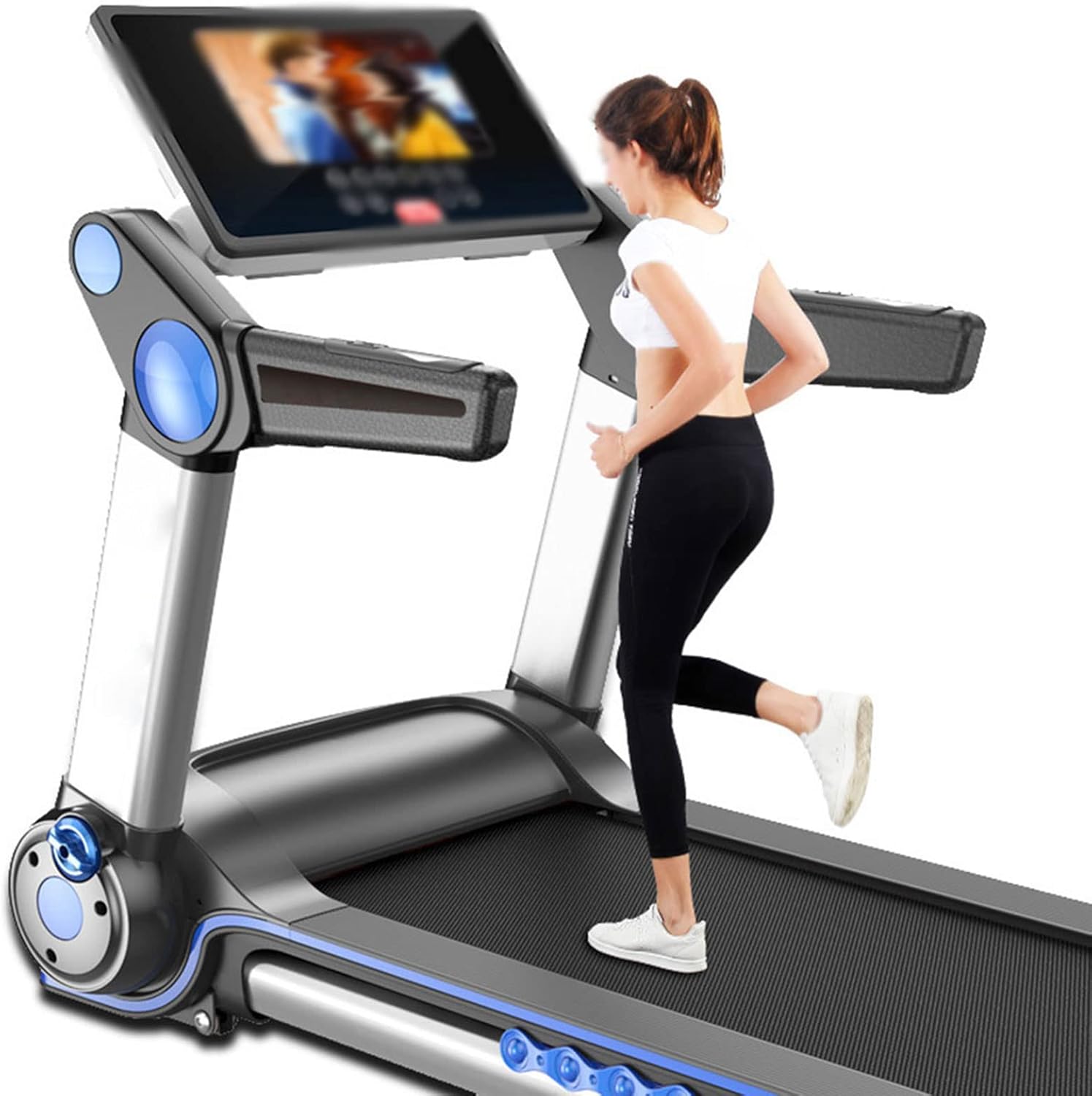 Treadmills, Foldable Electric Treadmill Indoor Ultra-Quiet Walking Machine Sports Fitness Equipment, 1-14.8Km/H, Slope 0-15 ° Adjustable, Heart Rate Detection Function