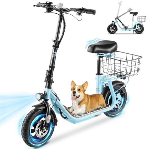 Caroma Peak 800W/1200W Electric Scooter Adults, 30 Miles Max Range, Foldable Electric Scooter with Seat, Front Suspension, Detachable Large Basket,Commuter E-Scooter for Adult and Teens
