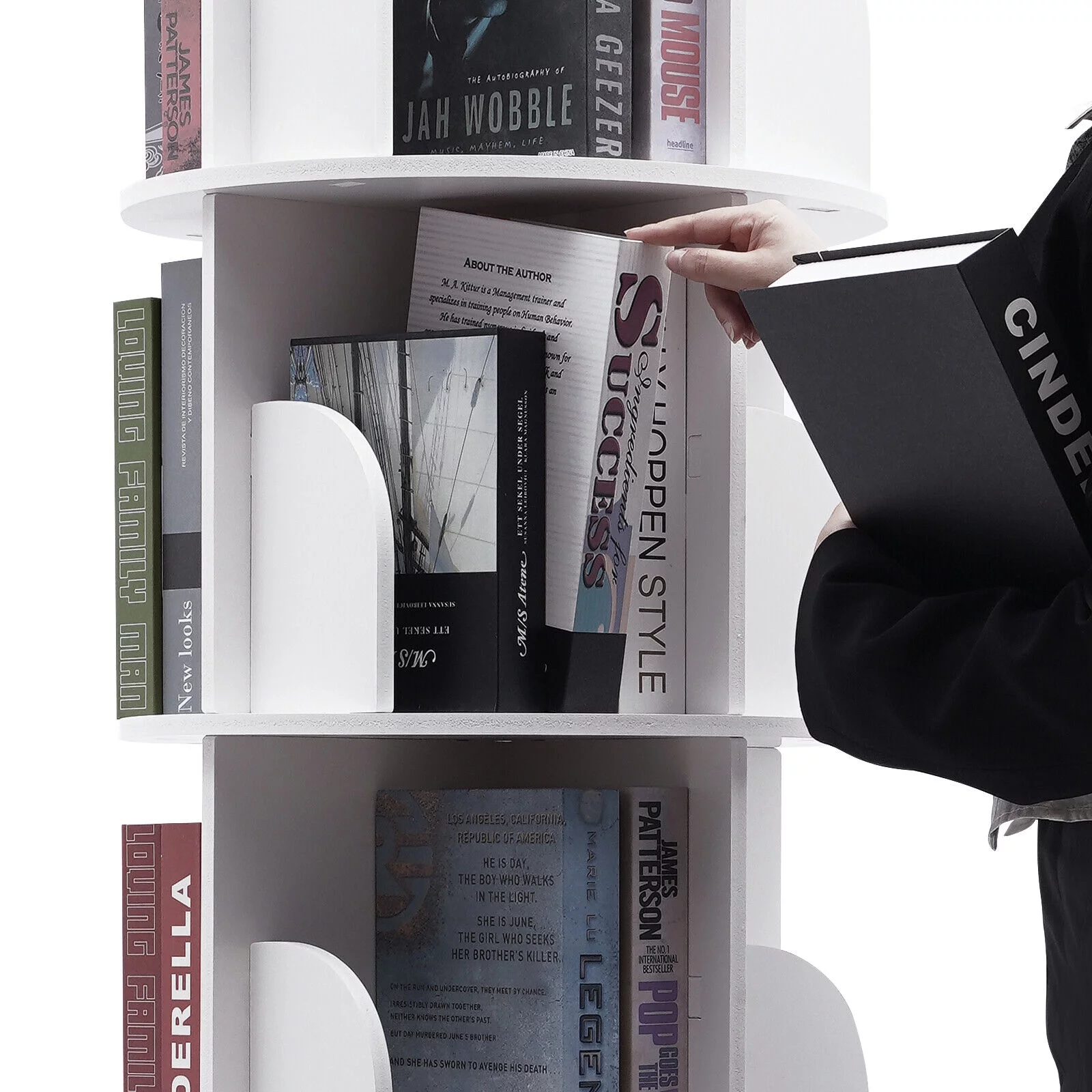 Miumaeov Rotating Bookshelf White Small Corner Bookshelf 360° Display Floor Standing Bookcase Storage Rack Stackable for Home Bedroom Living Room Office