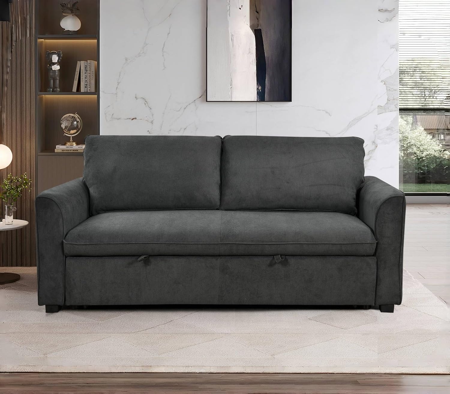 Queen Size Convertible Sleeper Sofa Bed - 78-Inch Comfortable Pull-Out Loveseat for Small Spaces, RVs, and More - Beige (Dark Grey)