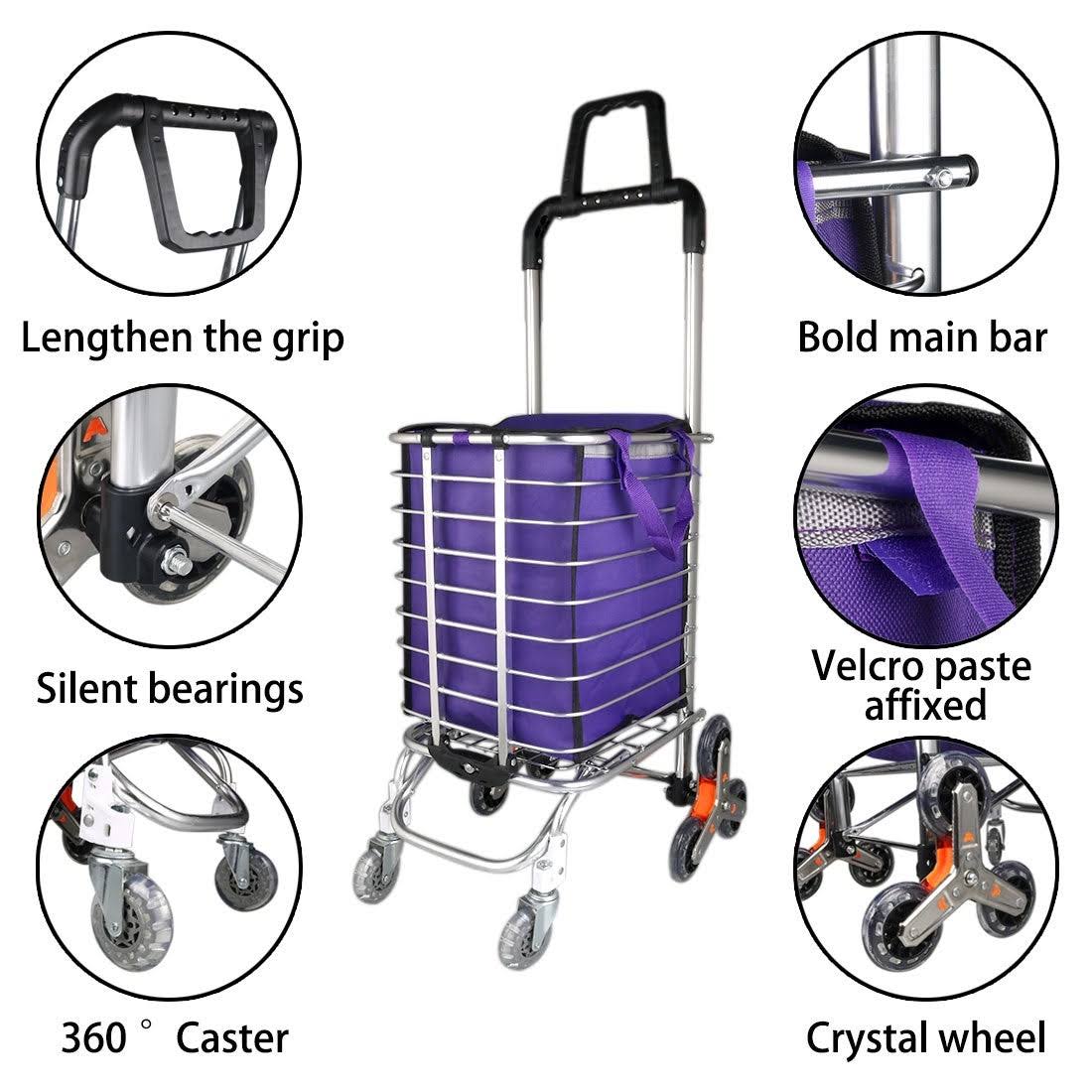 Unique Bargains Stair Climber Cart Rolling Folding Shopping Cart Swivel Wheel with Bag