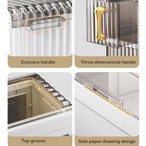 2 -Tiers Bathroom Floor Storage Cabinet Narrow Slim Tall Movable Towel Organizer Side Freestanding Rolling Unit with Clear Drawers for Small Space Laundry Living Room Gap