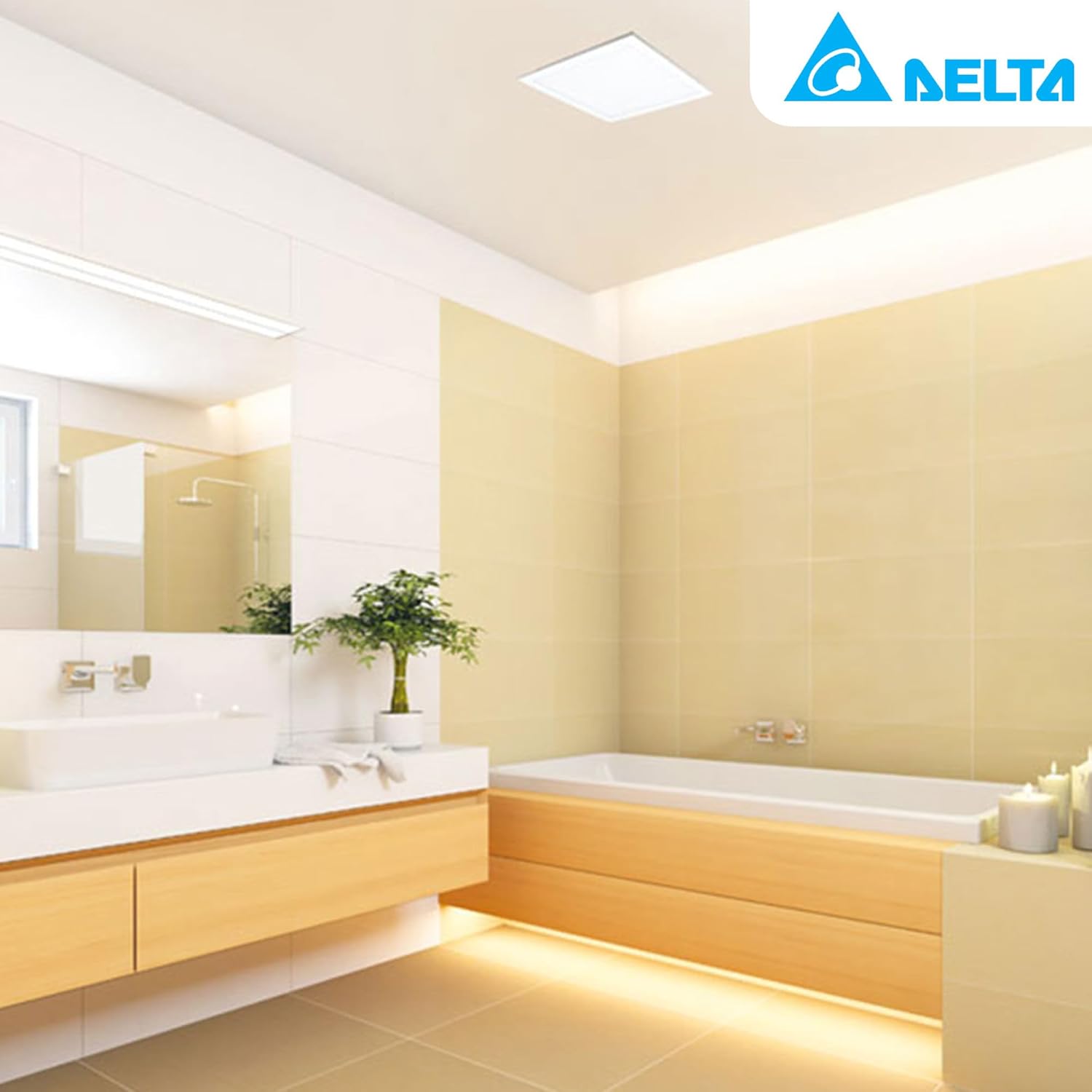 Delta Breez Signature Exhaust Fan Edge-Lit LED Light Energy Efficient Quiet Operation Motor with Adjustable Color Temperature, 80/110 CFM, White