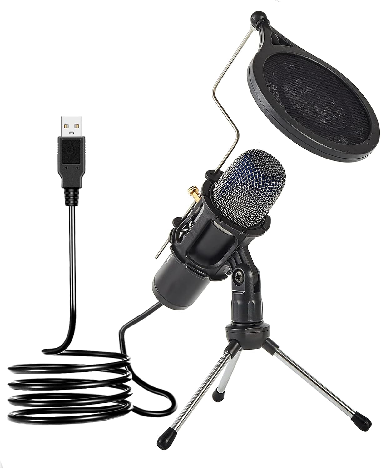 Gitafish pc Microphone USB Condenser Microphone and Digital Mixer for Streaming One-Click Mute Cardioid Mic with Headphone Output and Volume Control, Mic Gain Control, Adjustable Stand, Plug and Play