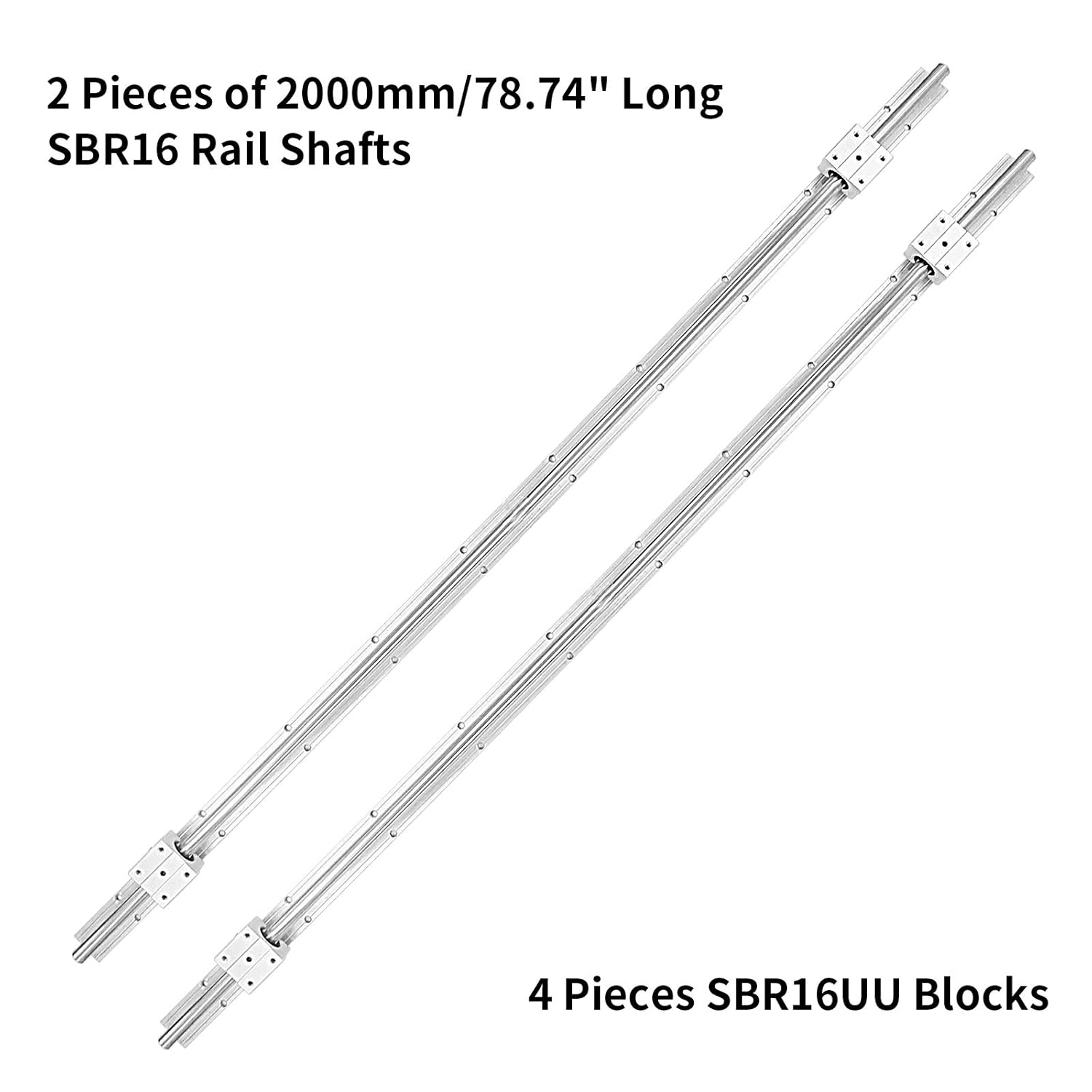 Linear Rails and Bearings Linear Rail 2X SBR16-2000mm Linear Slide Rail and 4X SBR16UU Carriage Bearing Block Linear Bearings and Rails for DIY CNC Routers Lathes Machine