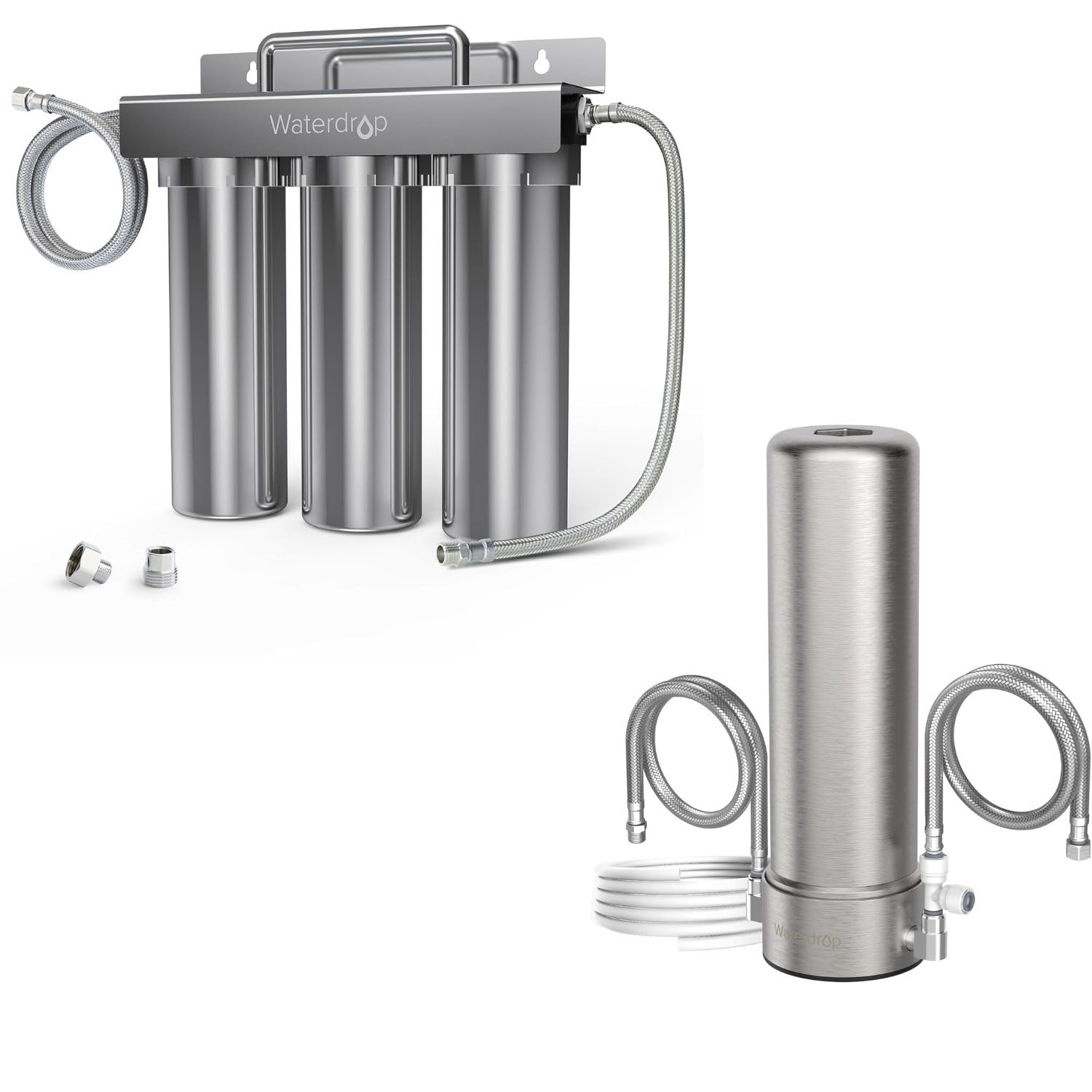 Waterdrop TST-UF + AP13 0.01μm Ultra-Filtration Under Sink Water Filter, Stainless Steel, 5X Service Life,Remove 99.99% of Contąminants Larger Than 0.01μm
