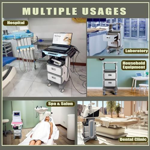 Medical Trolley Cart with Drawers, Hospital Ultrasound Cart, Rolling Bathroom Cart with Wheels and Trays, Beauty Salon Storage Cart for Estheticians, Mobile Utility Cart for Dental Clicnic, Lab
