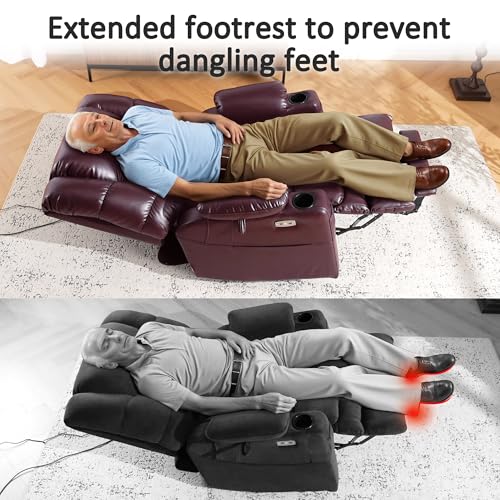 MCombo Large Triple Motor Power Lift Recliner Chair with Massage and Dual Heating, Adjustable Headrest for Tall Elderly People, Faux Leather 7634 (Dark Brown, Large)