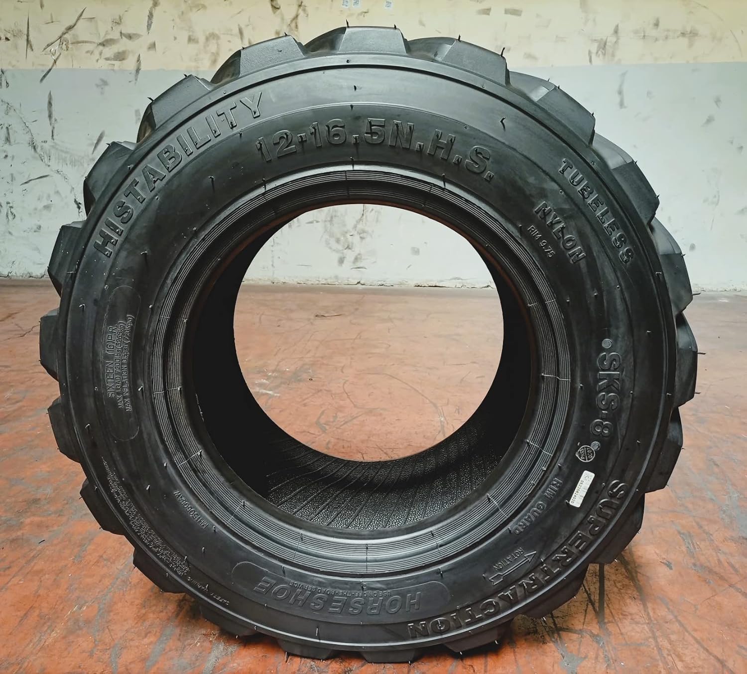 4 HORSESHOE 12-16.5 14PLY R-4 Skid Steer Tubeless Tires w/Extra Thick Rim-Guard Wall Super Heavy Duty H Load 12x16.5 305/70-16.5 NHS 12165 T168 SKS8 L2/G2