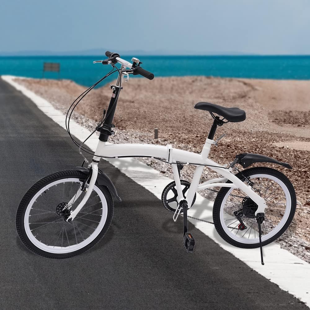 Folding Bike Foldable Bicycle with 7-Speed Shifter Adjustable Handlebar Height 20-Inch Wheels Men and Women City Bicycle with Double V-Brake for Leisure Riding &Commuting White