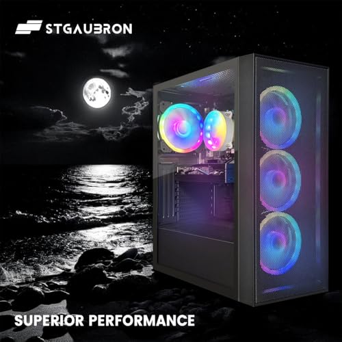STGAubron Gaming PC Desktop Computer, Intel Core I7 up to 3.9 GHz, Radeon RX 580 8G, 16G RAM, 512G SSD, WiFi, Bluetooth 5.0, RGB Fan x6, RGB BT Sound Bar, Windows 10 Home