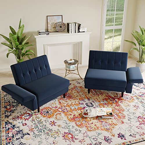 Belffin Velvet Convertible Futon Sofa Bed Memory Foam Futon Couch Sleeper Sofa Navy Blue