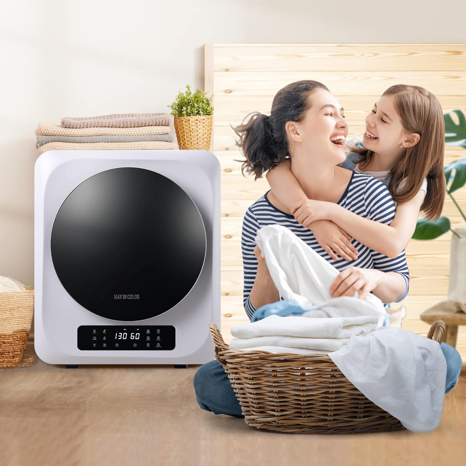 Portable Dryer for Apartments, Front Load 120 V Electric Dryer with Smart Moisture Sensor, LCD Control Panel Tumble Portable Clothes Dryer Machine with Stainless Steel Drum ,8.8 lbs, for Apartment & Dorm & Home 850W, White