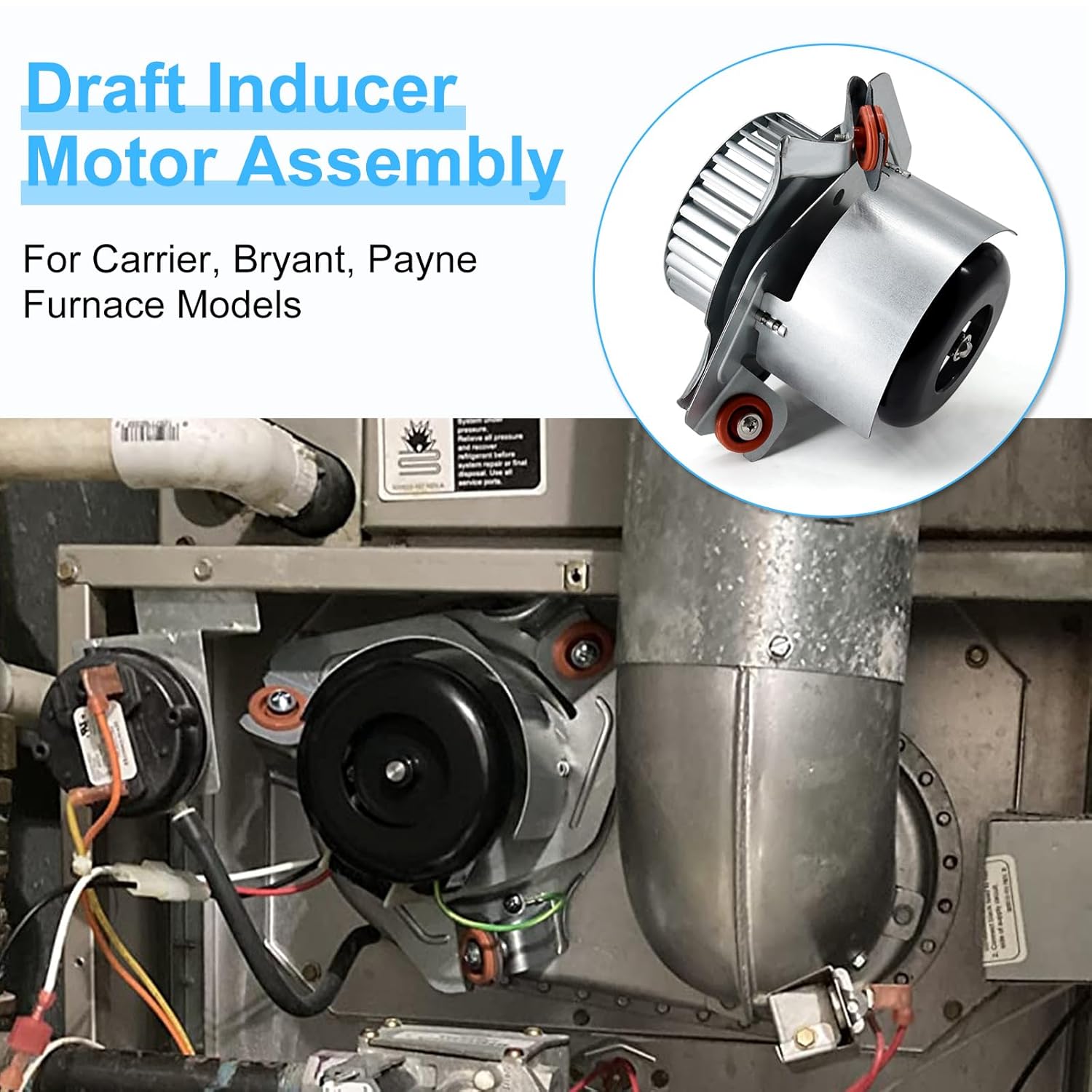 Adviace 326628-761 Furnace Draft Inducer Blower Motor for Carrier, Bryant, Payne, Exhaust Vent Venter Motor for Packard 66761.
