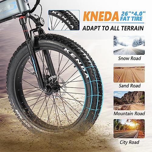 PEXMOR Electric Bike for Adults, 750W(Peak 1000W) 30MPH | Full Suspension Mountain Ebike, 60+ Miles 48V 12AH Removable Battery, 26 Fat Tire Foldable Commuter Electric Bicycle 21 Speed, UL2849